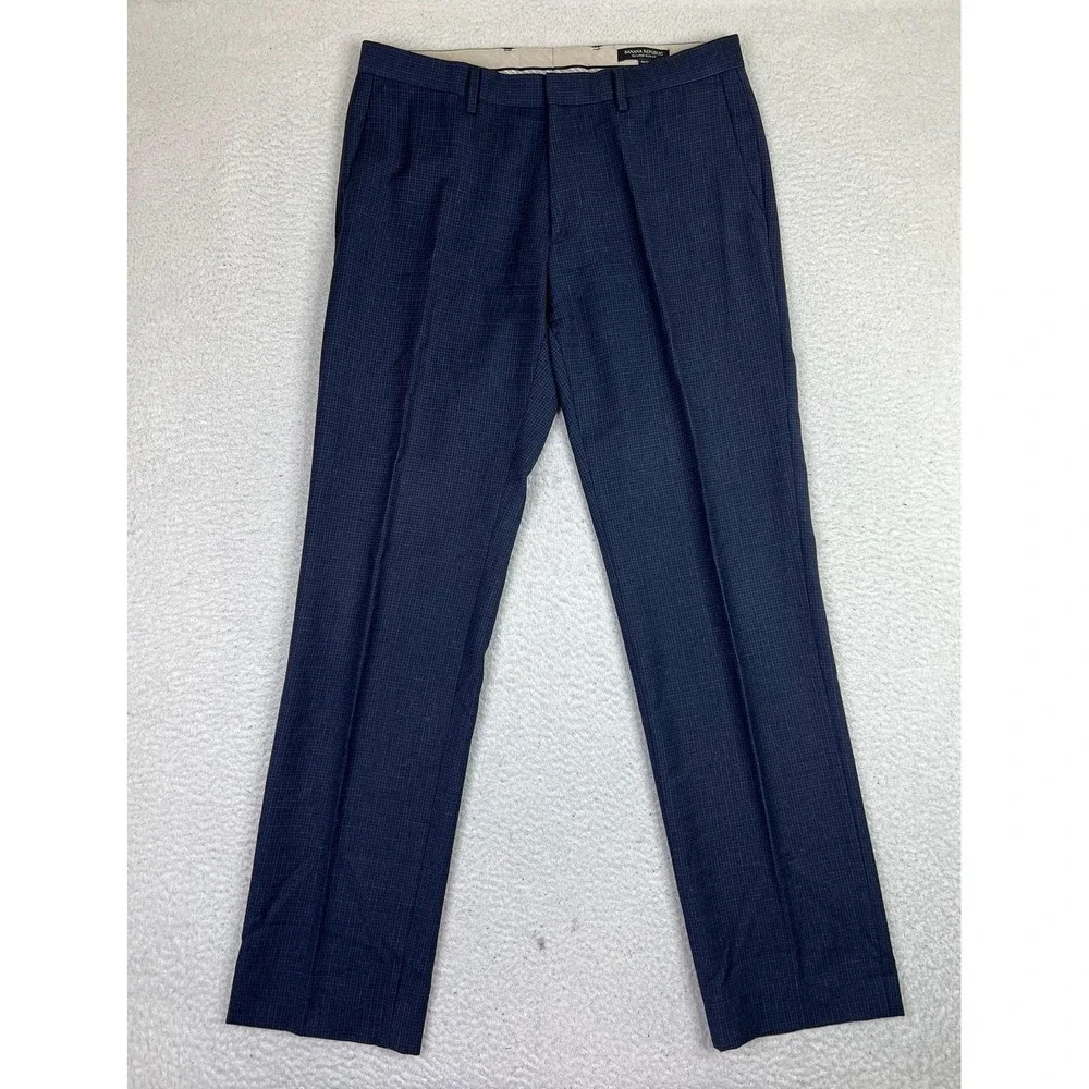 Banana Republic Dress Pants Mens 32x34 (Fits 34x32) Navy Wool Tailored Slim‎ Fit